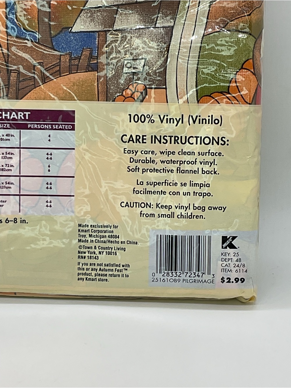 NIP Vintage K Mart Autumn Fest Thanksgiving Flannel Backed Vinyl Tablecloth - Picture 3 of 4